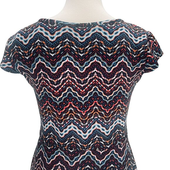 Tribal Chevron Mini Dress Cap Sleeve Fit And Flare Boho Festival Indie Y2K - Picture 9 of 10